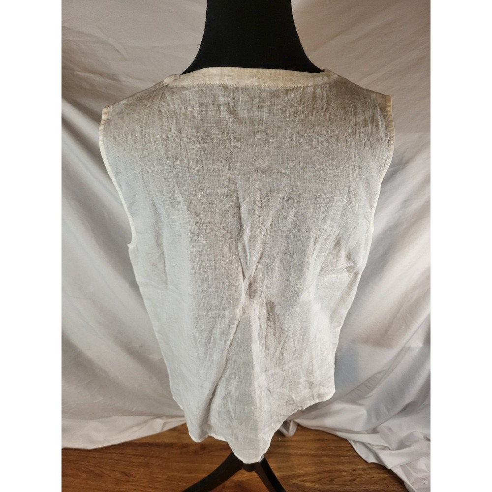 Eileen Fisher 100% Organic Linen/ Linen White Sleeveless Button Up Blouse Sz M - Picture 4 of 6